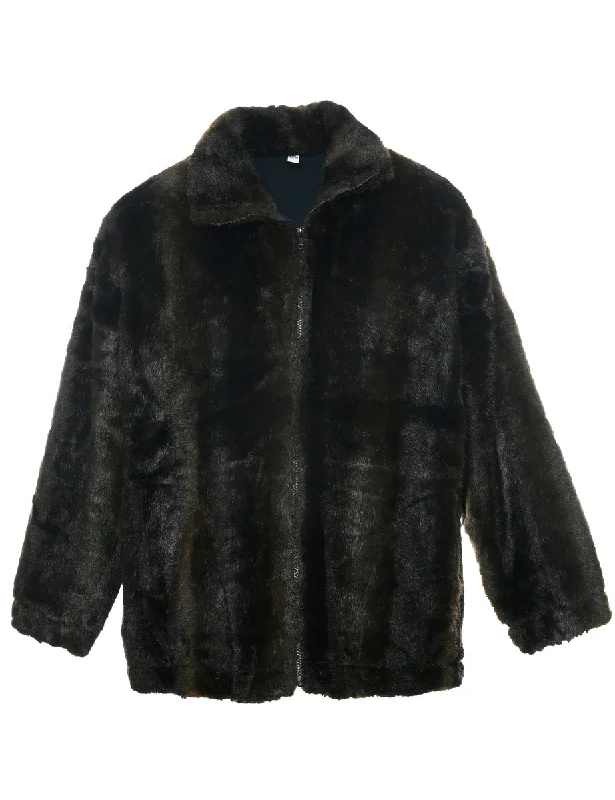 Dark Brown Faux Fur Jacket - L