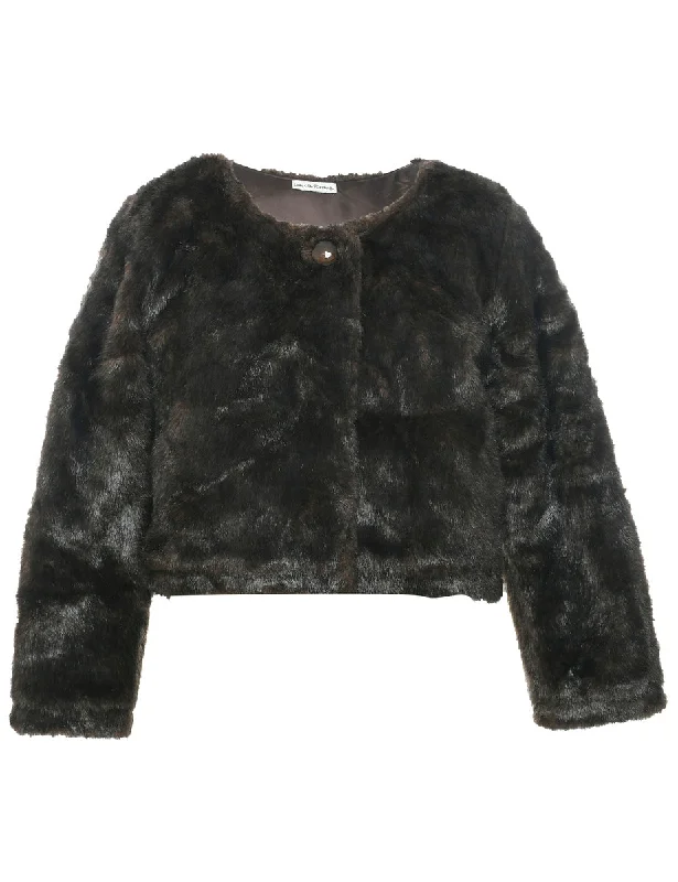 Dark Brown Faux Fur Jacket - M