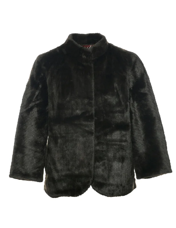 Dark Brown Faux Fur Jacket - M