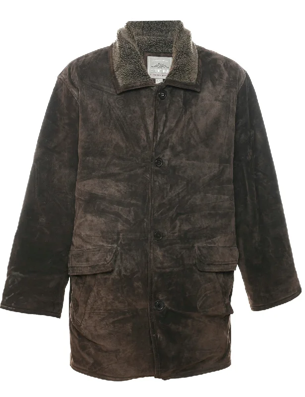 Dark Brown Faux Shearling Suede Jacket - L