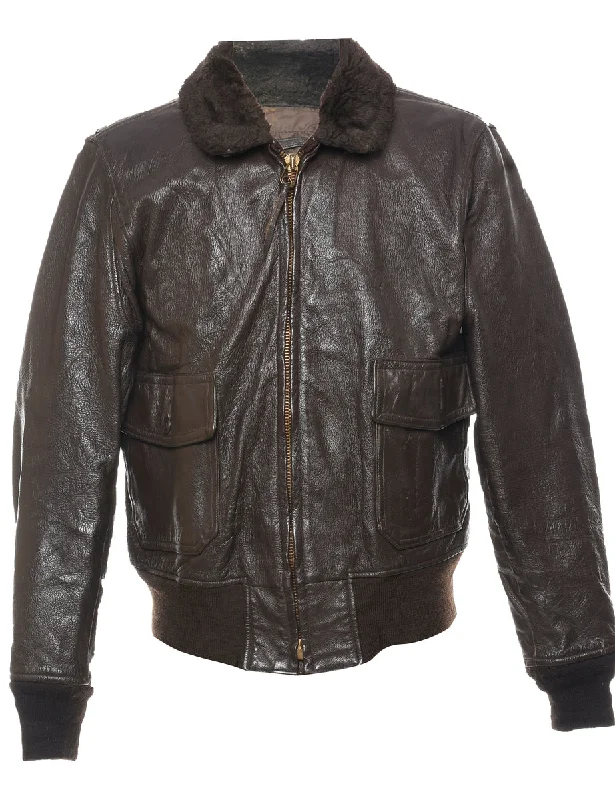 Dark Brown Leather Jacket - L