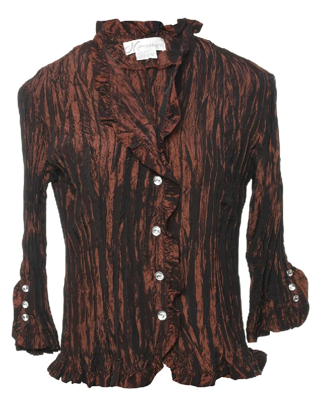 Dark Brown Metallic Crinkled Evening Jacket - S