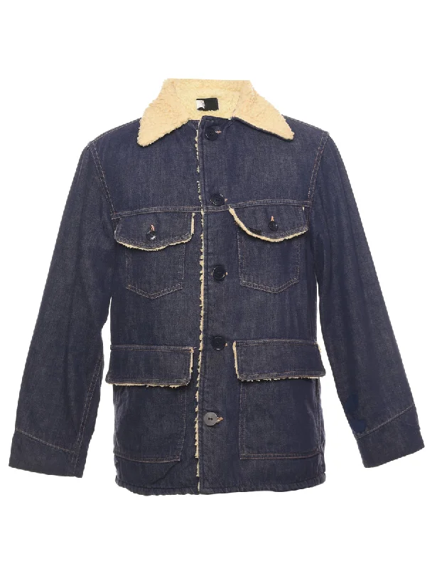 Dark Wash Shearling Denim Jacket - L