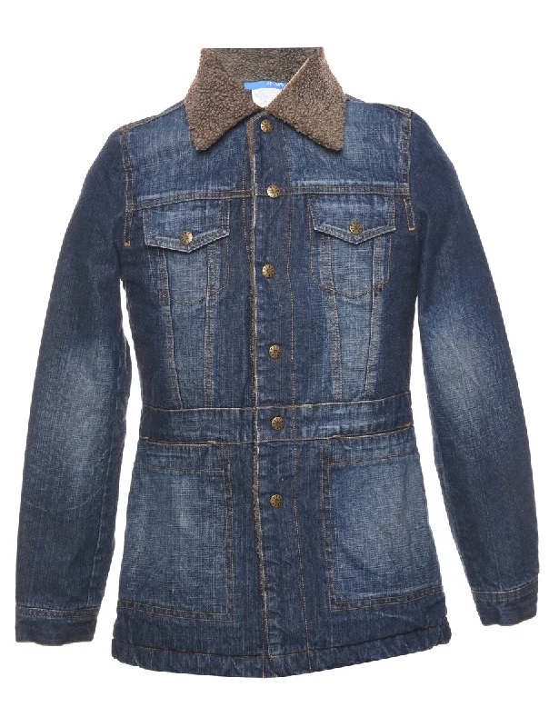 Dark Wash Shearling Denim Jacket - XS