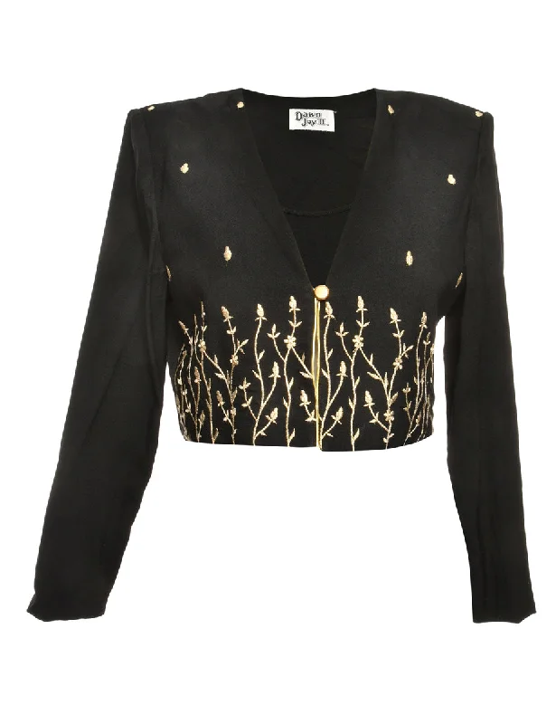 Embroidered Black Cropped Jacket - XL