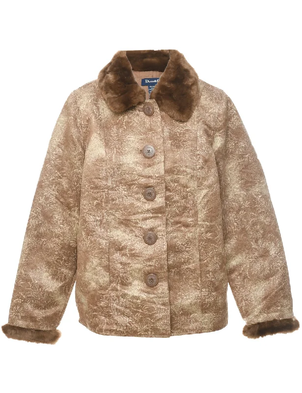 Faux Fur Trim Light Brown Jacket - M