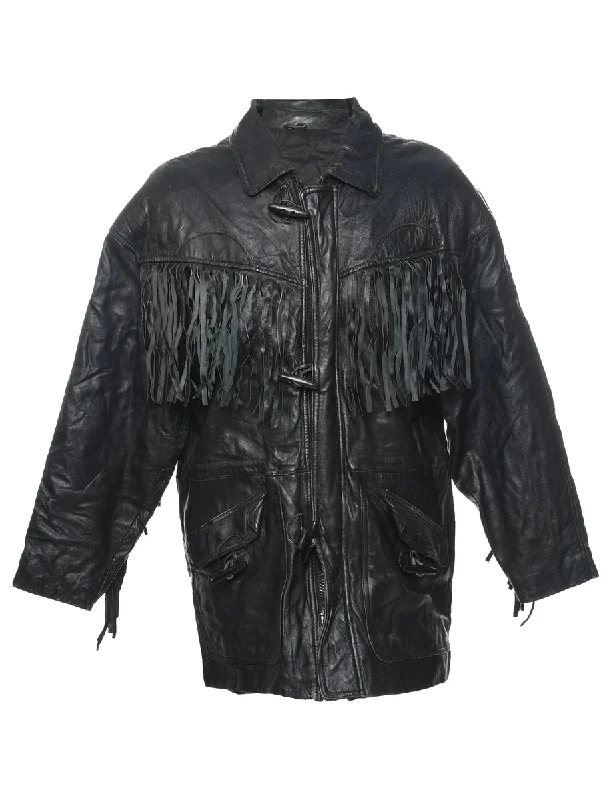 Fringed Leather Jacket - M