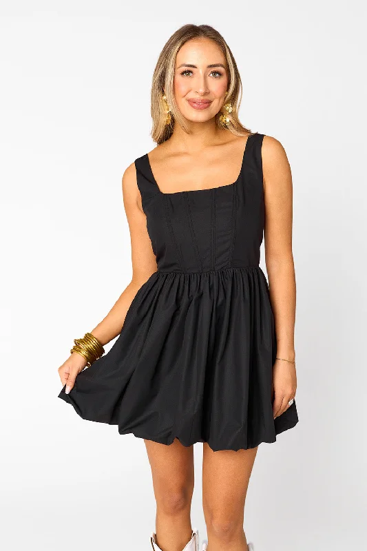 Heidi Mini Dress - Black Comfortable Zip-Up Mini Dress