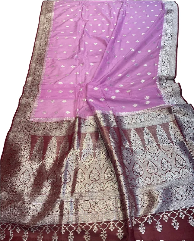 Lavender color Khaddi Georgette Saree With Stitched  Blouse