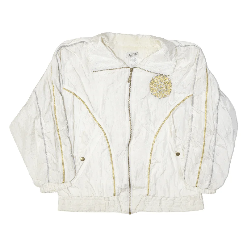 LAVON Gold Detail Womens Shell Jacket White Nylon 90s M