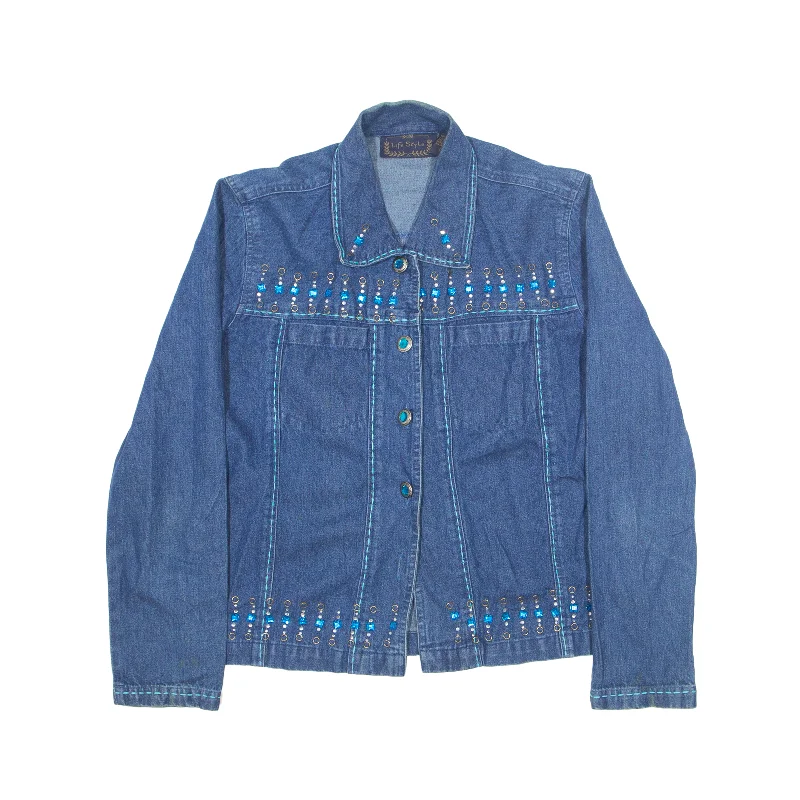 LIFE STYLE Sequins Denim Jacket Blue 90s Womens M