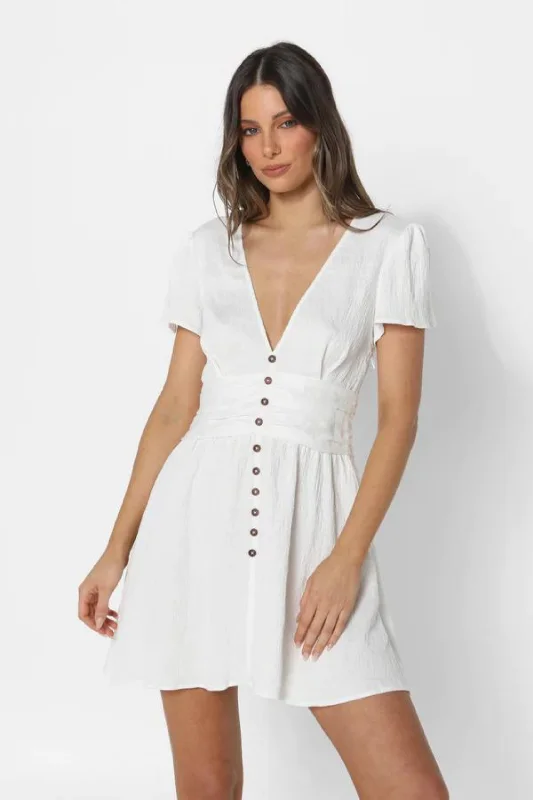 MAYA MINI DRESS - White Comfortable One-Shoulder Mini Dress