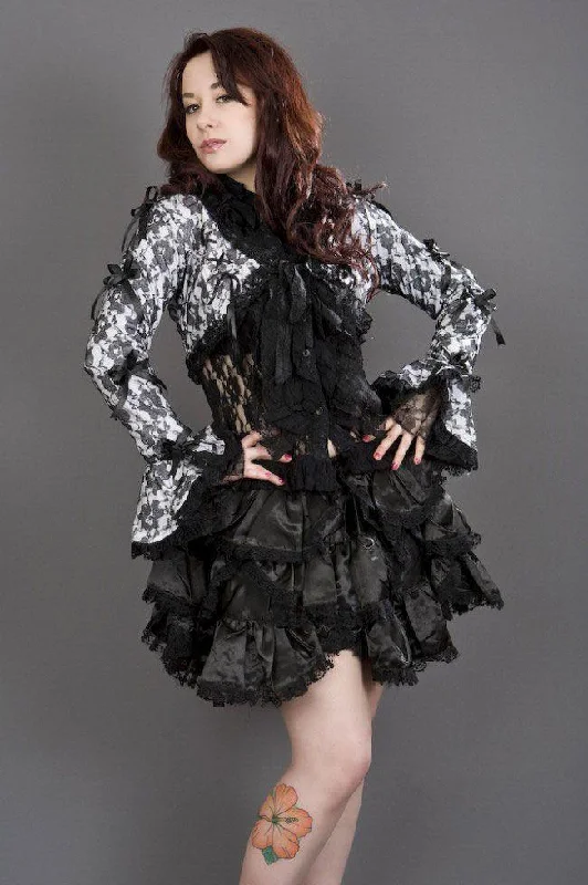 Melissa Burlesque Bolero Jacket In Cotton & Black Lace Overlay