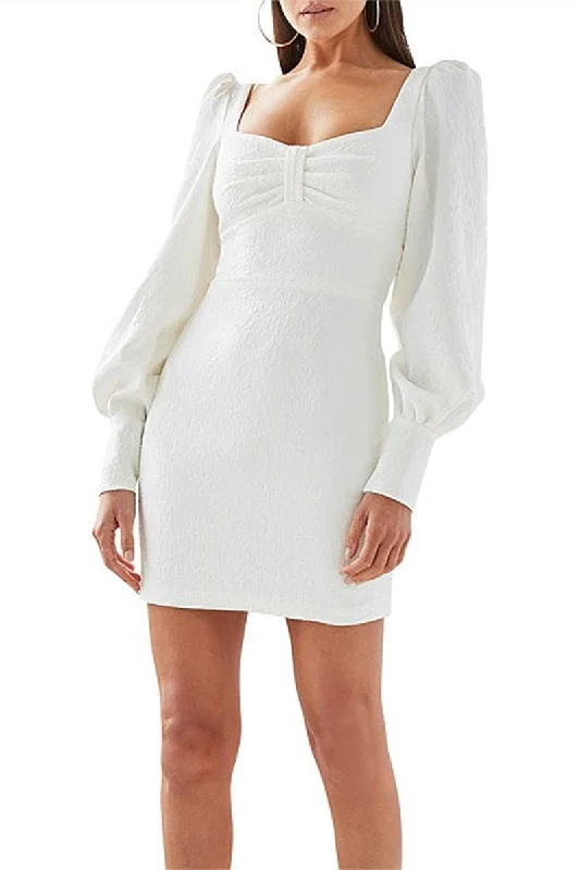 Mia Cuff Sleeve Mini Dress in White Cozy Wraparound Mini Dress