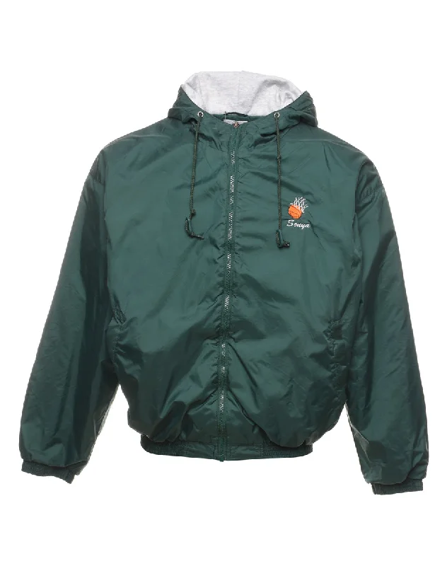 Oakvale Owls Embroidered Dark Green Nylon Jacket - L