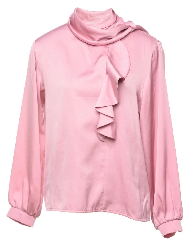 Pale Pink Ruffled Silky Blouse - L