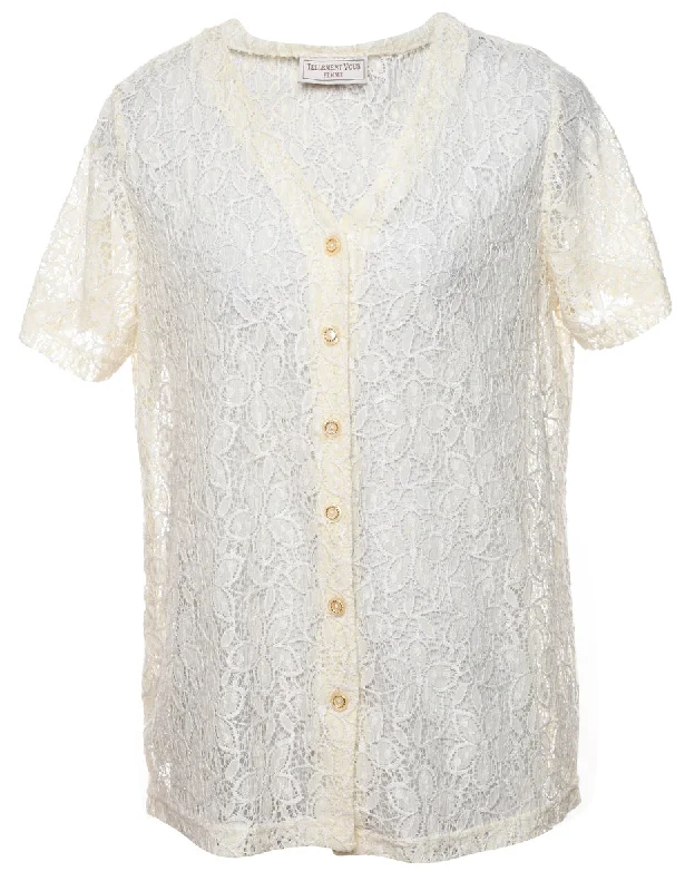 Pale Yellow Lace Blouse - L