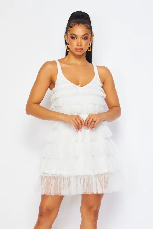 Read Your Mind Tulle Tiered Ruffle Tank Mini Dress Trendy Mesh Mini Dress