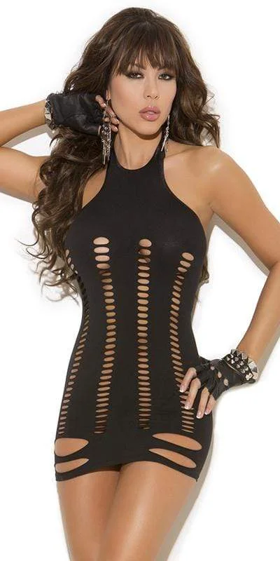 Sexy Big Mesh Hole Halterneck Tube Mini Dress Cozy Cotton Mini Dress