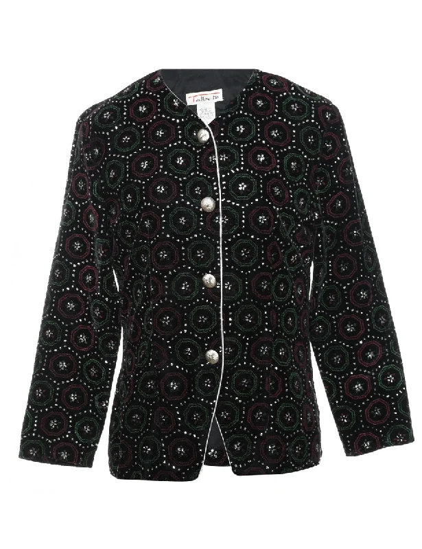 Sparkly Effect Patterned Velvet Evening Jacket - M