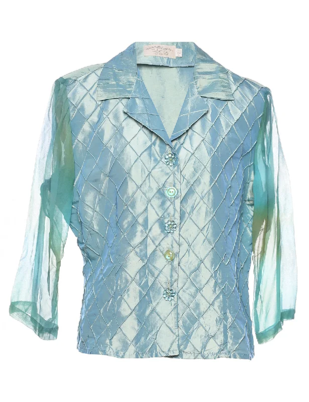 Turquoise Metallic Sheer Sleeved Evening Jacket - L