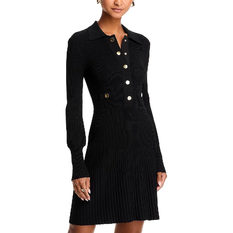 Veronica Beard Womens Collar Ribbed Mini Dress Elegant Lace-Up Mini Dress