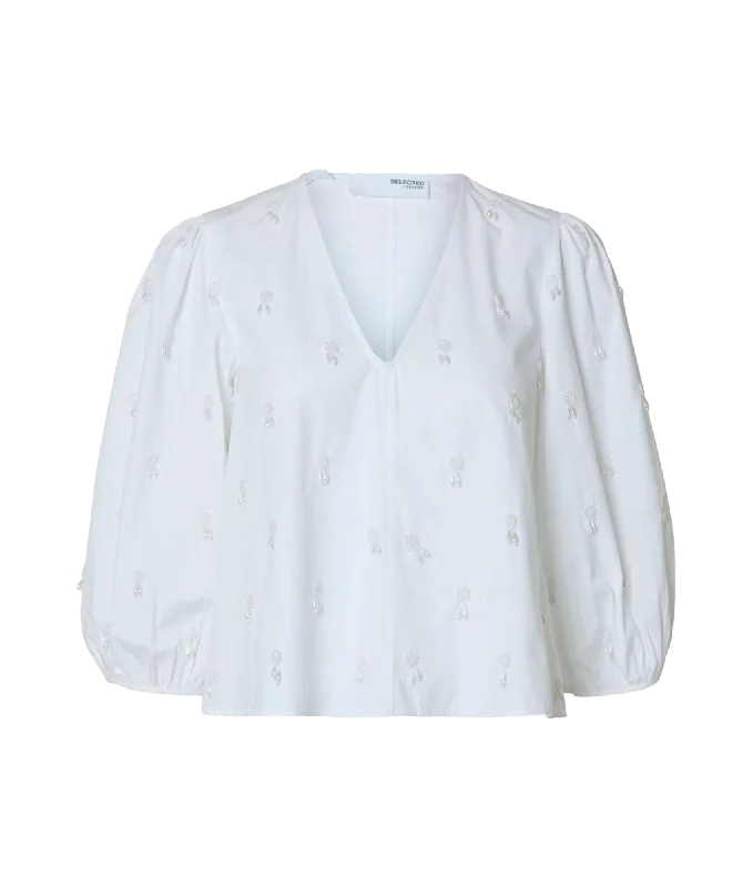 Pearl Detail 3/4 Sleeved Blouse - White