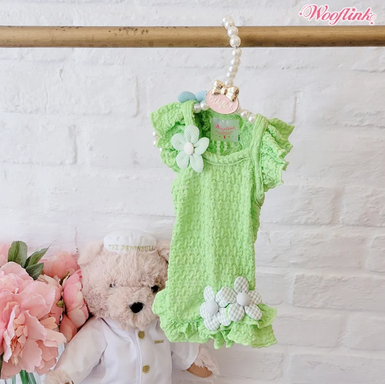 Wooflink Cotton Candy Summer Mini Dress - Green Comfortable Linen Mini Dress