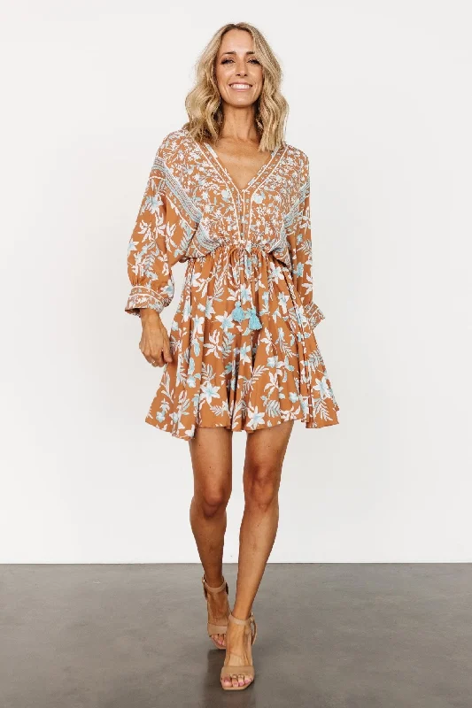 Adria Mini Dress | Camel + Blue Classic Solid Mini Dress