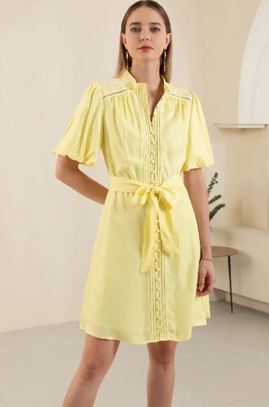 Lorina Mini Dress - Yellow Stylish Button-Down Mini Dress