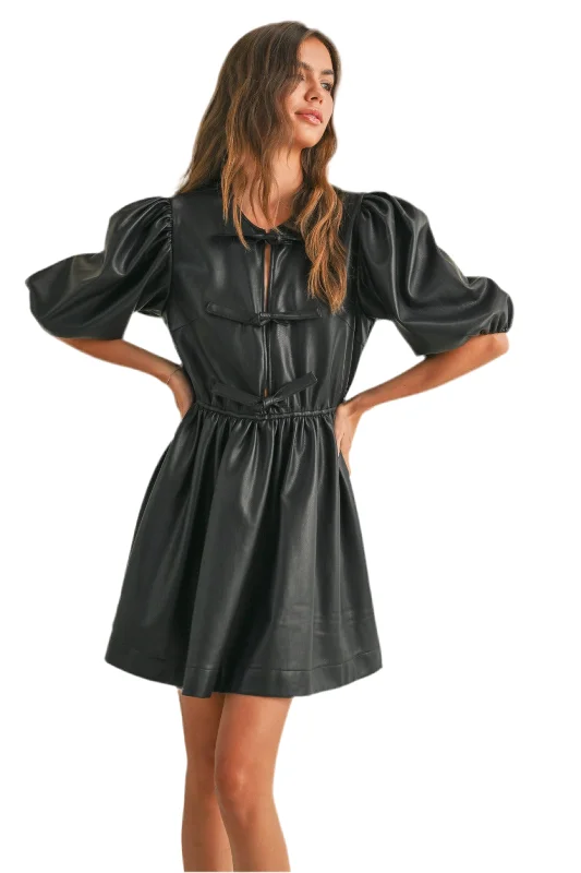 Pleather Tied In Front Mini Dress Cozy Satin Mini Dress