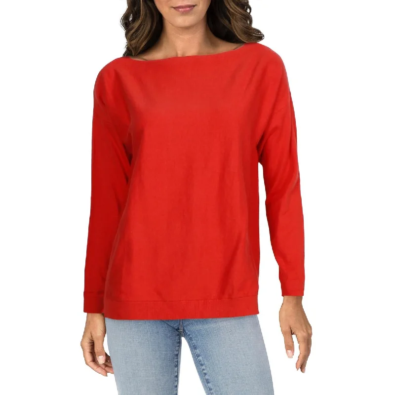 Bess Womens Ribbed Trim Pullover Sweater