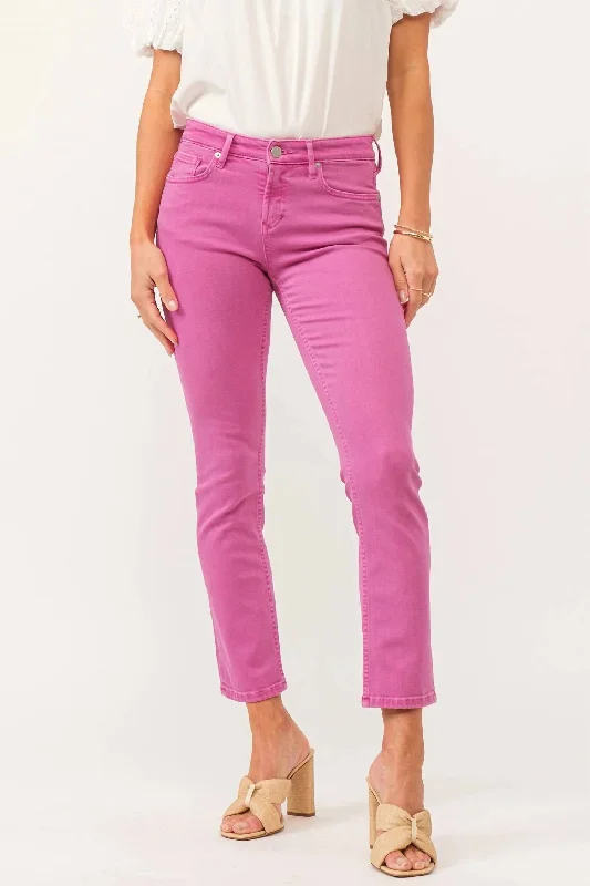 Blaire Mid Rise Slim Straight Jean In Carnation Pink