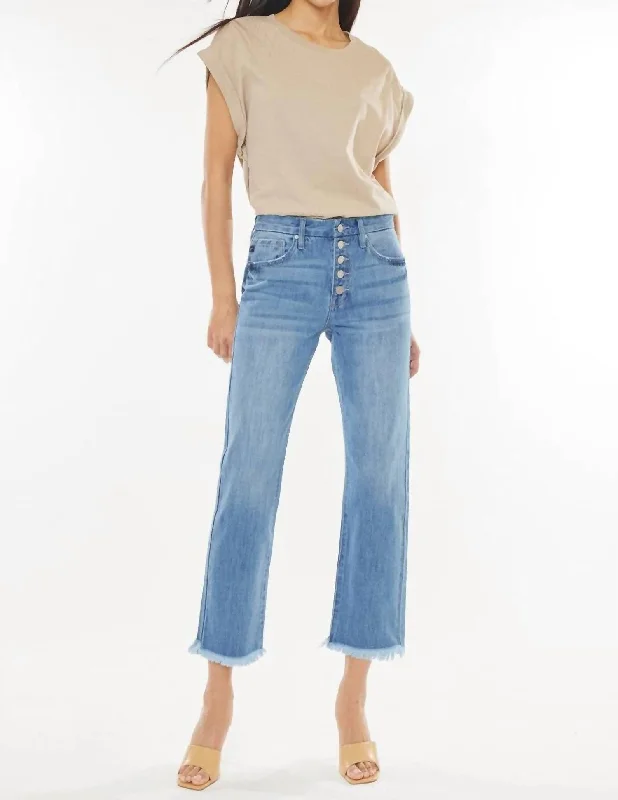 High Rise Straight Leg Jeans In Blue