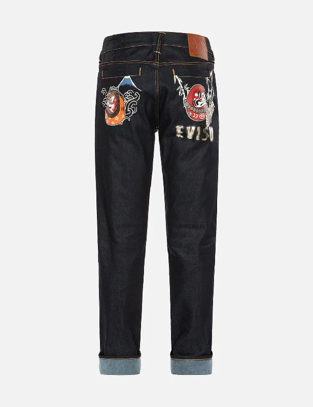 Kumadori Daruma Print Carrot Fit Denim Jeans #2017