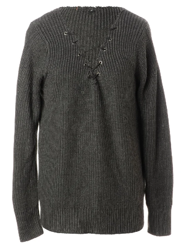 Label Dark Grey Lace Up Jumper