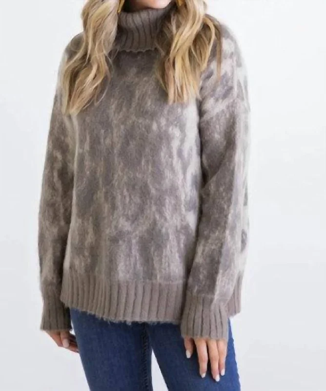 Leopard Turtleneck Sweater In Taupe