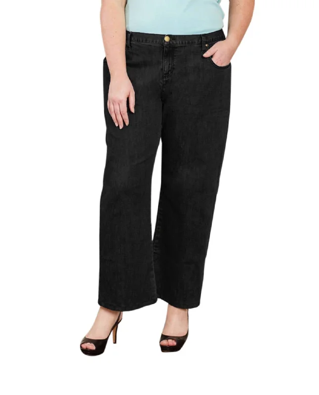 Plus Size Five Pocket Wide Leg Jeans In Black