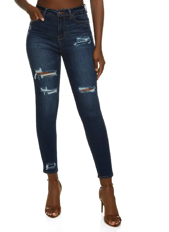 Skinny Distressed Jeans In Dark Wash