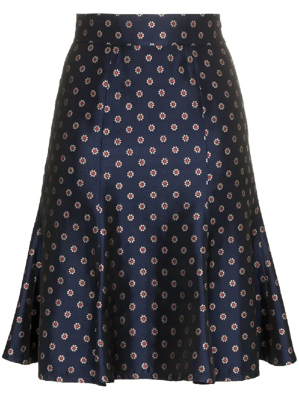 flower and polka dot printed high-waisted skirt