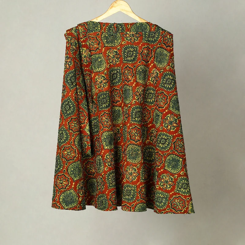 Orange - Block Print Cotton Wrap Around Ajrakh Skirt 16