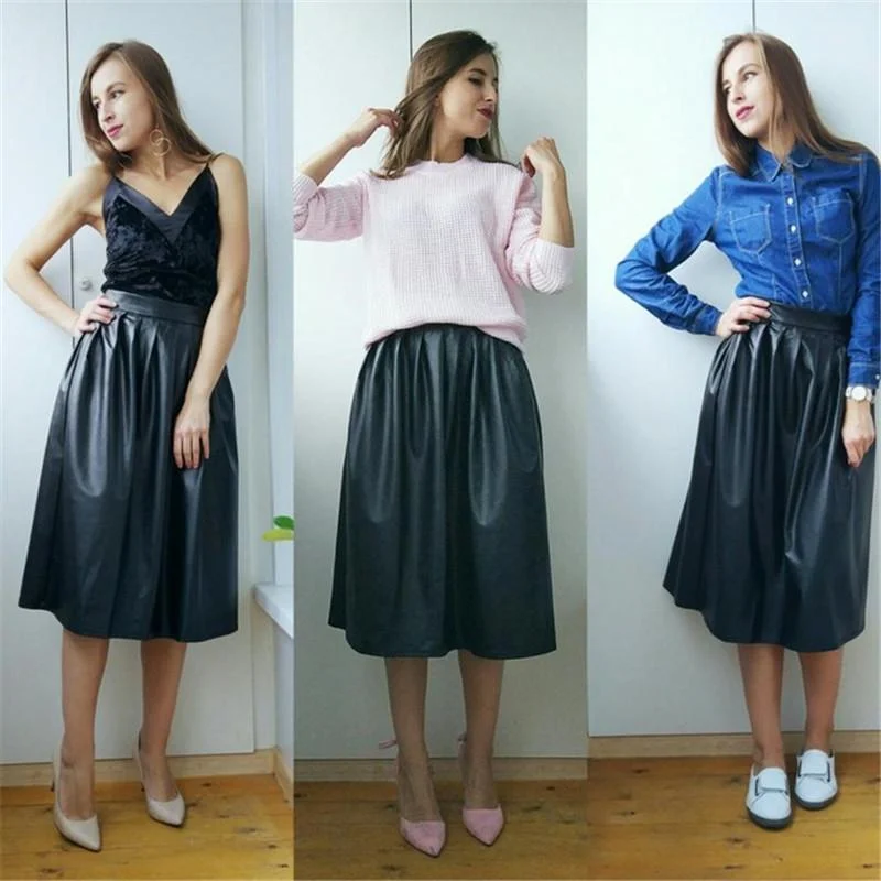 Casual Women's Spring Autumn Solid High Waist Long Pleated Maxi Skirt