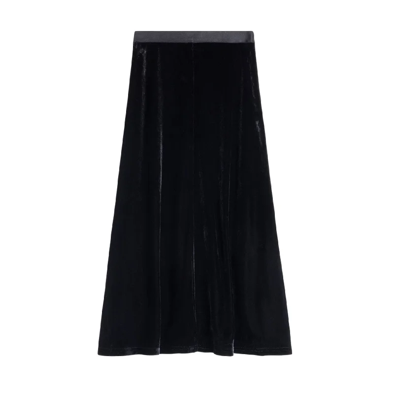 Velour Midi Skirt | Black