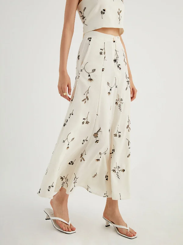 BerryBetty - Embroidered Floral Long Skirt