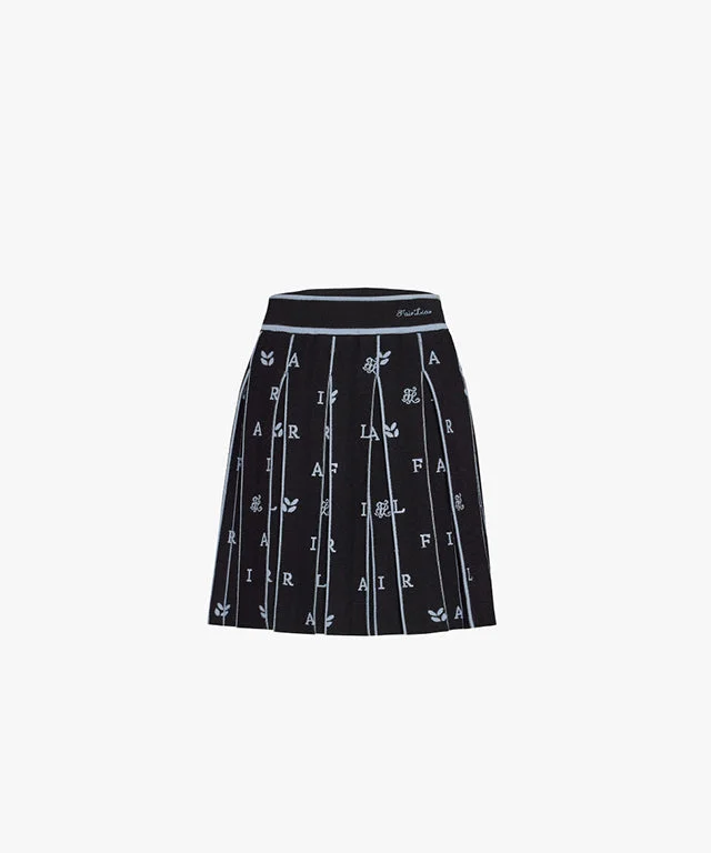 [Final Sale] FAIRLIAR Pleated Jacquard Knit Skirt - Black