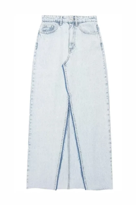 'Kate' High Waist Front Slit Denim Long Skirt