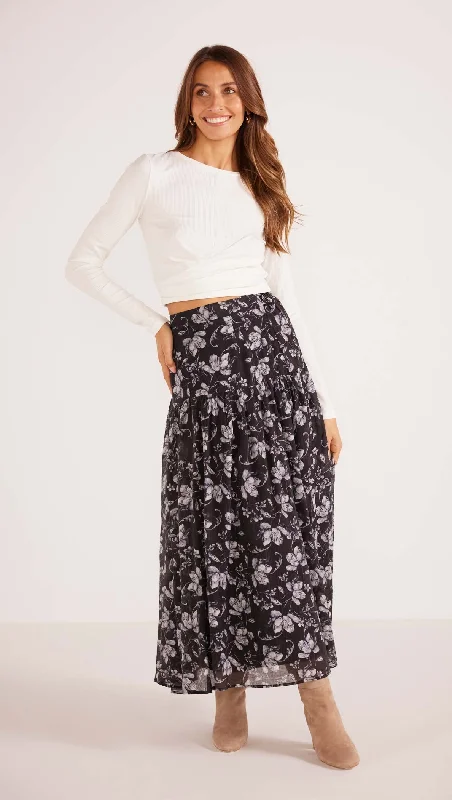 Mink Pink Luzette Midi Skirt - Black Floral