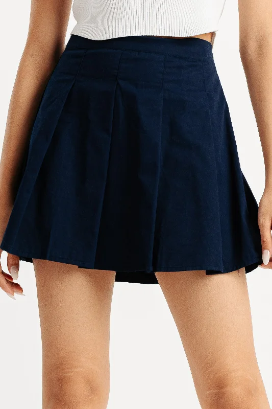 Navy Pleated Mini Skirt