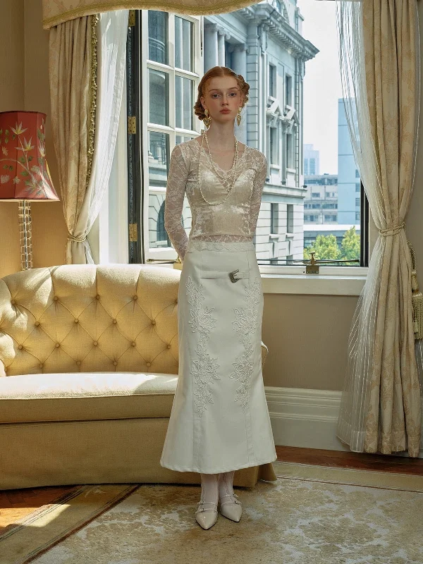 [SALE Sweden Warehouse] Embroidered Vintage White Court Skirt