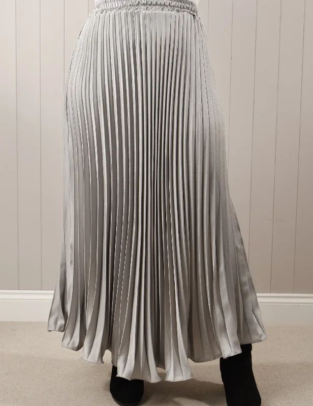 Satin Pleated Skirt Silver